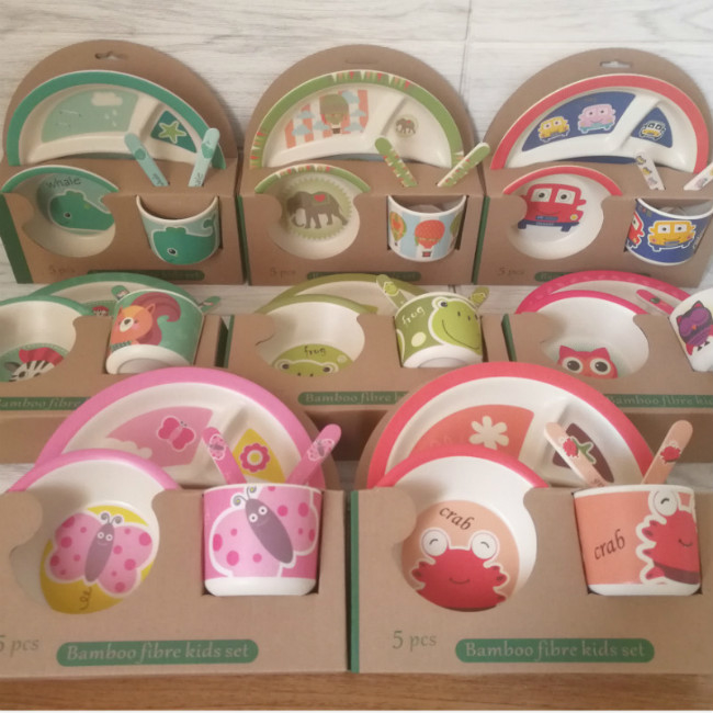 خفيفة الوزن متعددة الألوان الخيزران الألياف وعاء مجموعة أدوات المائدة للأطفال 1