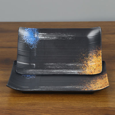 سعر جيد قاع لامع غير لامع من الداخل 100٪ ميلامين قابل للتكديس صينية لحم مستطيلة سهلة الغسل الانترنت